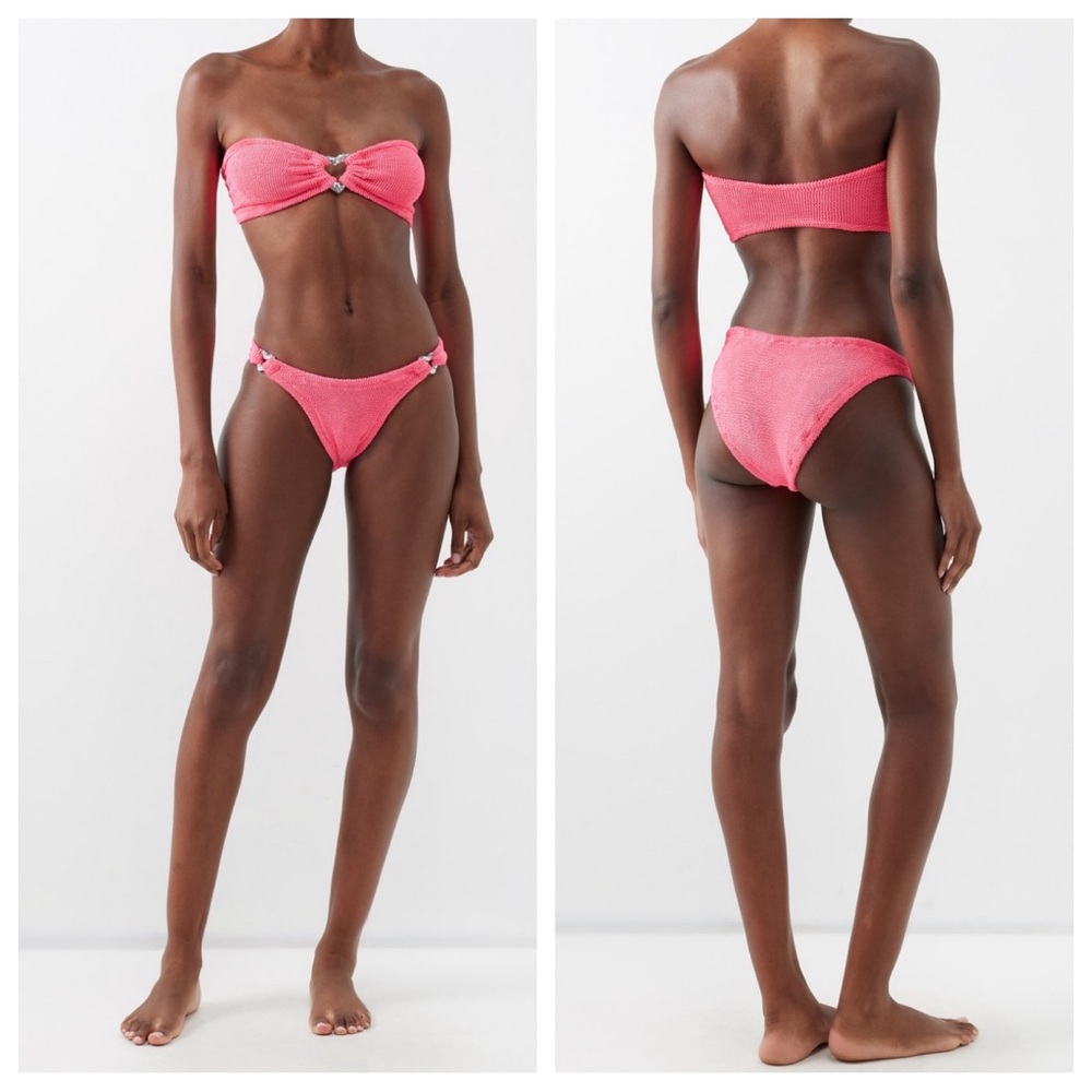 Hunza G Pink Glitter Heart Nicole Crinkle Bikini Set One Size - Picture 14 of 15